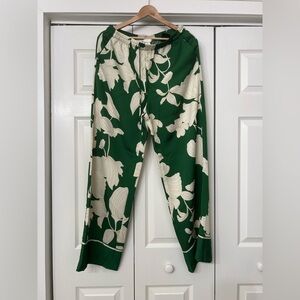 H&M Green Wide-Leg Pants with Cream Floral Print